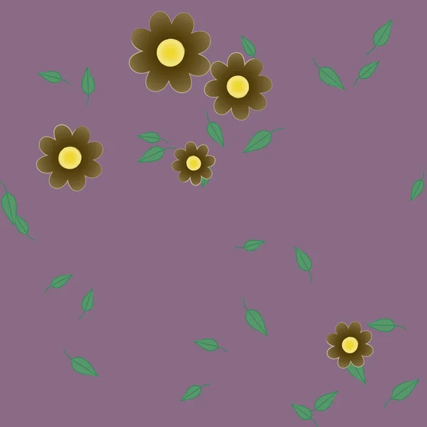 Flores Abstractas Con Hojas Verdes Patrón Sin Costura Ilustración Vectorial — Archivo Imágenes Vectoriales