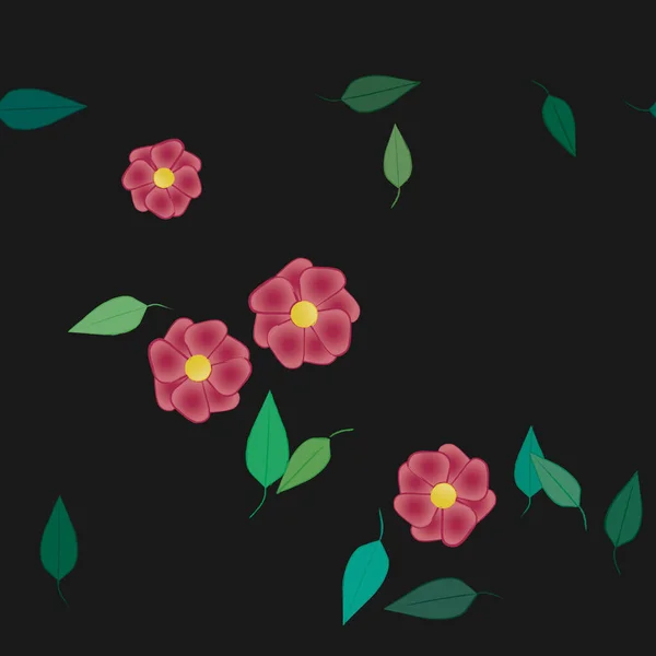 Flores Abstractas Con Hojas Verdes Patrón Sin Costura Ilustración Vectorial — Vector de stock