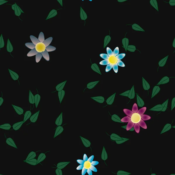 Flores Abstractas Con Hojas Verdes Patrón Sin Costura Ilustración Vectorial — Vector de stock