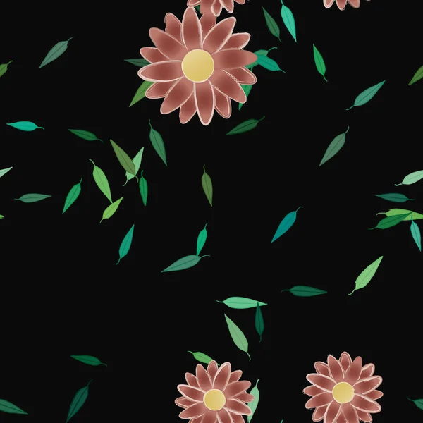 Flores Abstractas Con Hojas Verdes Patrón Sin Costura Ilustración Vectorial — Archivo Imágenes Vectoriales