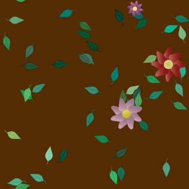 Yeşil yapraklı soyut çiçekler pürüzsüz desen, vektör çizimi