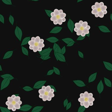 Yeşil yapraklı soyut çiçekler pürüzsüz desen, vektör çizimi