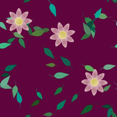 Yeşil yapraklı soyut çiçekler pürüzsüz desen, vektör çizimi