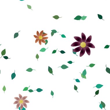 Yeşil yapraklı soyut çiçekler pürüzsüz desen, vektör çizimi