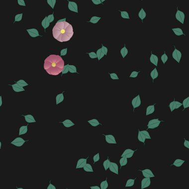 Yeşil yapraklı soyut çiçekler pürüzsüz desen, vektör çizimi