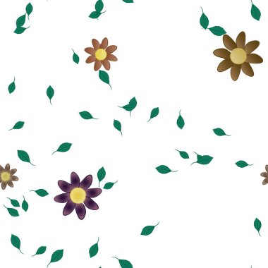 Yeşil yapraklı soyut çiçekler pürüzsüz desen, vektör çizimi