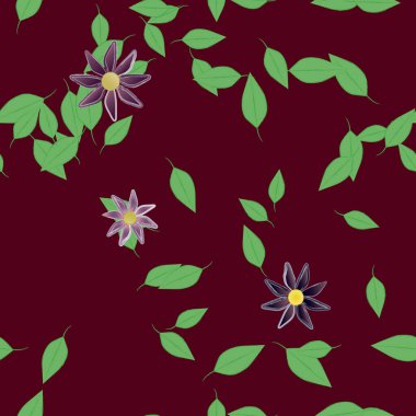 Yeşil yapraklı soyut çiçekler pürüzsüz desen, vektör çizimi