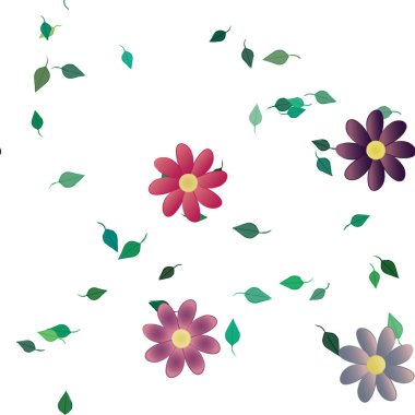 Yeşil yapraklı soyut çiçekler pürüzsüz desen, vektör çizimi