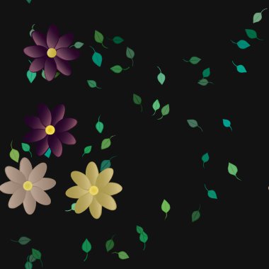 Yeşil yapraklı soyut çiçekler pürüzsüz desen, vektör çizimi