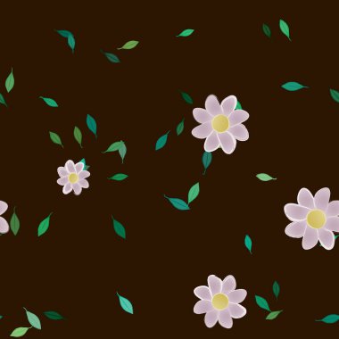 Yeşil yapraklı soyut çiçekler pürüzsüz desen, vektör çizimi