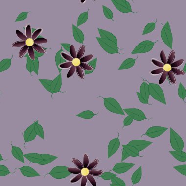 Yeşil yapraklı soyut çiçekler pürüzsüz desen, vektör çizimi