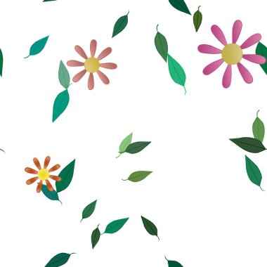 Yeşil yapraklı soyut çiçekler pürüzsüz desen, vektör çizimi