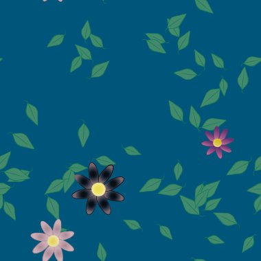 Yeşil yapraklı soyut çiçekler pürüzsüz desen, vektör çizimi