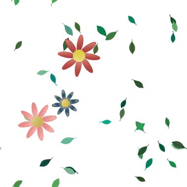 Yeşil yapraklı soyut çiçekler pürüzsüz desen, vektör çizimi