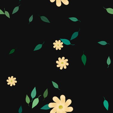 Yeşil yapraklı soyut çiçekler pürüzsüz desen, vektör çizimi