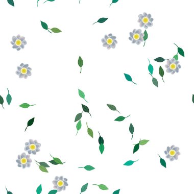 Yeşil yapraklı soyut çiçekler pürüzsüz desen, vektör çizimi