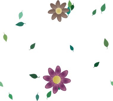 Yeşil yapraklı soyut çiçekler pürüzsüz desen, vektör çizimi