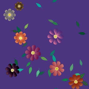 Yeşil yapraklı soyut çiçekler pürüzsüz desen, vektör çizimi