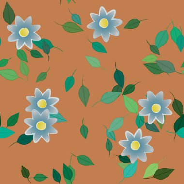 Yeşil yapraklı soyut çiçekler pürüzsüz desen, vektör çizimi