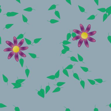 Yeşil yapraklı soyut çiçekler pürüzsüz desen, vektör çizimi