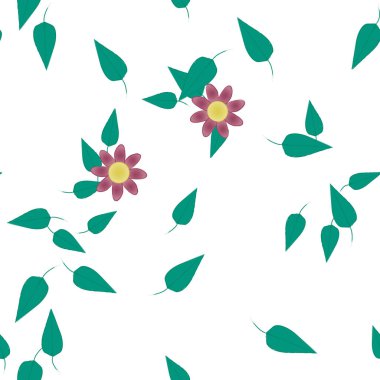 Yeşil yapraklı soyut çiçekler pürüzsüz desen, vektör çizimi