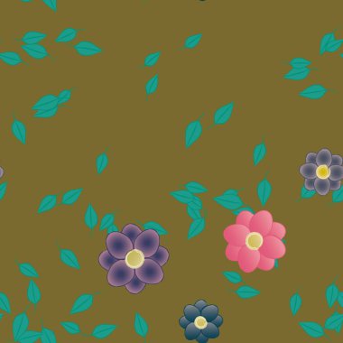 Yeşil yapraklı soyut çiçekler pürüzsüz desen, vektör çizimi