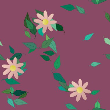 Yeşil yapraklı soyut çiçekler pürüzsüz desen, vektör çizimi