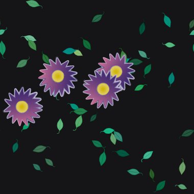 Yeşil yapraklı soyut çiçekler pürüzsüz desen, vektör çizimi