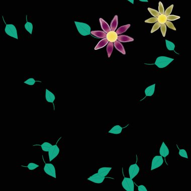 Yeşil yapraklı soyut çiçekler pürüzsüz desen, vektör çizimi