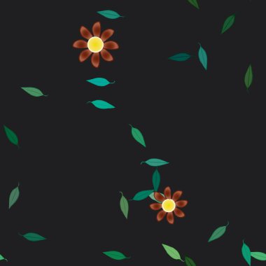 Yeşil yapraklı soyut çiçekler pürüzsüz desen, vektör çizimi