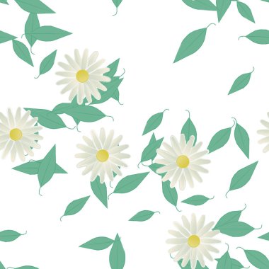 Yeşil yapraklı soyut çiçekler pürüzsüz desen, vektör çizimi