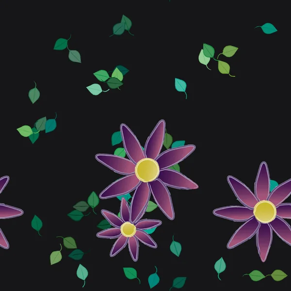 Flores Abstractas Con Hojas Verdes Patrón Sin Costura Ilustración Vectorial — Archivo Imágenes Vectoriales