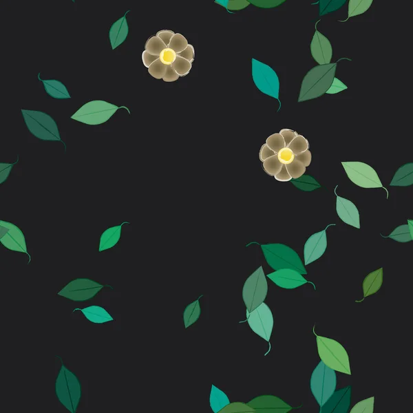 Flores Abstractas Con Hojas Verdes Patrón Sin Costura Ilustración Vectorial — Vector de stock