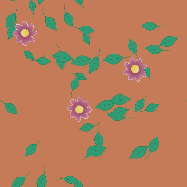 Flores Abstractas Con Hojas Verdes Patrón Sin Costura Ilustración Vectorial — Vector de stock