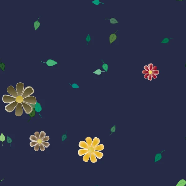 Flores Abstractas Con Hojas Verdes Patrón Sin Costura Ilustración Vectorial — Vector de stock