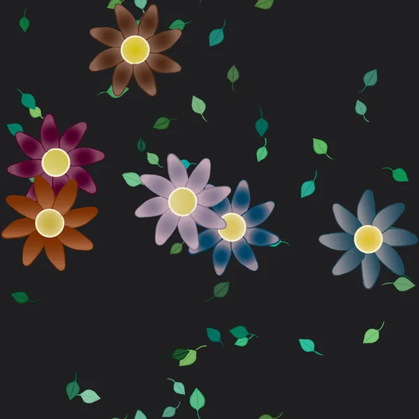 Fleurs Abstraites Avec Des Feuilles Vertes Motif Sans Couture Illustration — Image vectorielle