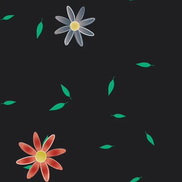 Flores Abstractas Con Hojas Verdes Patrón Sin Costura Ilustración Vectorial — Vector de stock