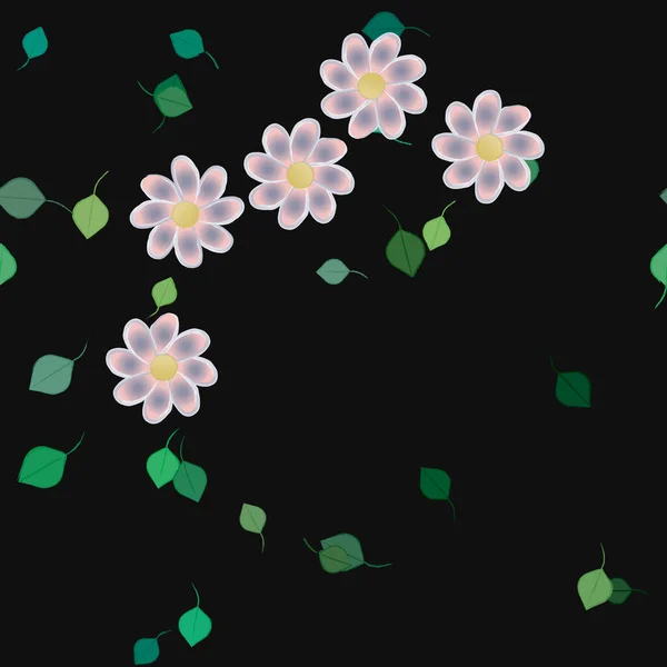 Flores Abstractas Con Hojas Verdes Patrón Sin Costura Ilustración Vectorial — Archivo Imágenes Vectoriales