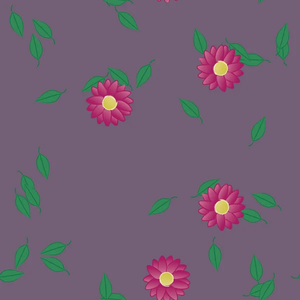 Flores Abstractas Con Hojas Verdes Patrón Sin Costura Ilustración Vectorial — Vector de stock