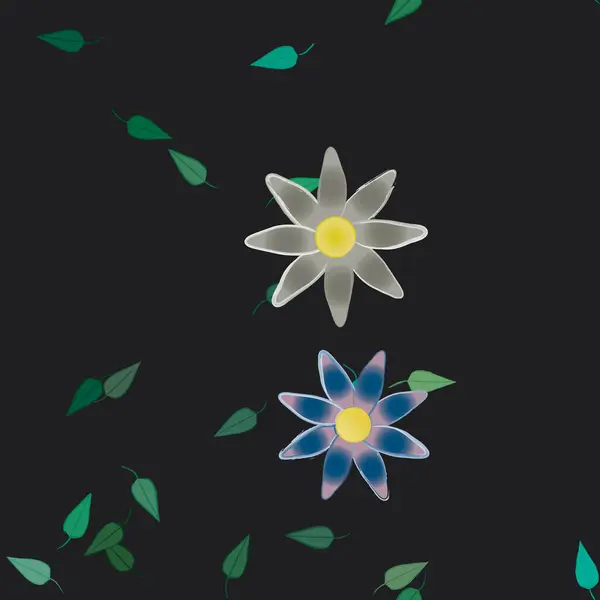 Flores Abstractas Con Hojas Verdes Patrón Sin Costura Ilustración Vectorial — Archivo Imágenes Vectoriales