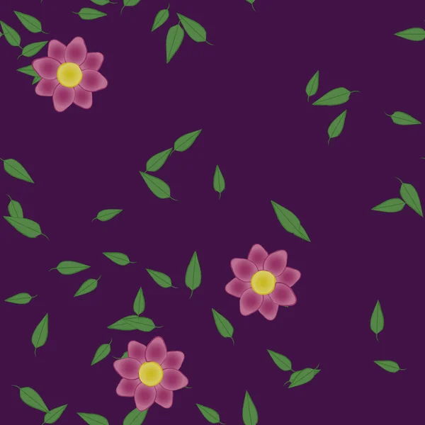 Flores Abstractas Con Hojas Verdes Patrón Sin Costura Ilustración Vectorial — Vector de stock