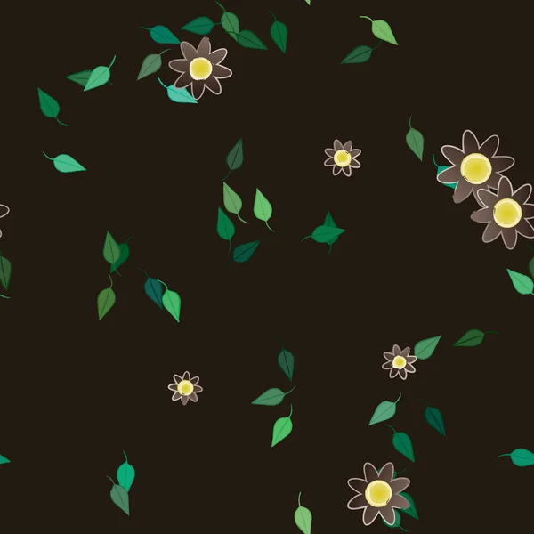 Flores Con Hojas Fondo Sin Costuras Ilustración Vectorial — Vector de stock