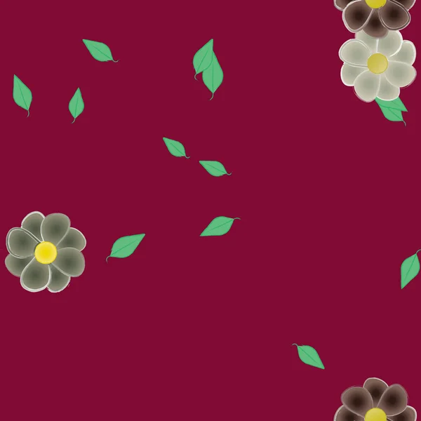 Flores Abstractas Con Hojas Verdes Patrón Sin Costura Ilustración Vectorial — Vector de stock