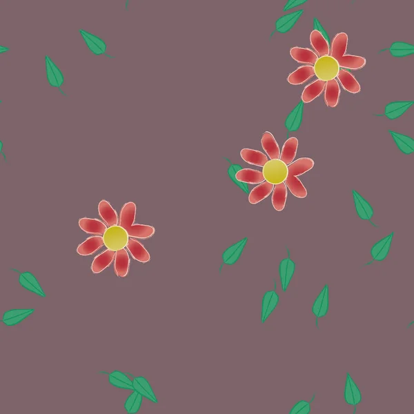 Flores Abstractas Con Hojas Verdes Patrón Sin Costura Ilustración Vectorial — Vector de stock