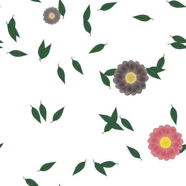 Flores Con Hojas Fondo Sin Costuras Ilustración Vectorial — Vector de stock