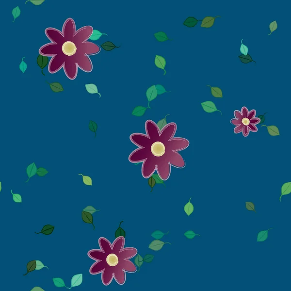 Flores Abstractas Con Hojas Verdes Patrón Sin Costura Ilustración Vectorial — Vector de stock