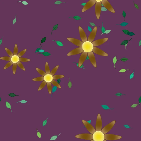 Fleurs Abstraites Avec Des Feuilles Vertes Motif Sans Couture Illustration — Image vectorielle