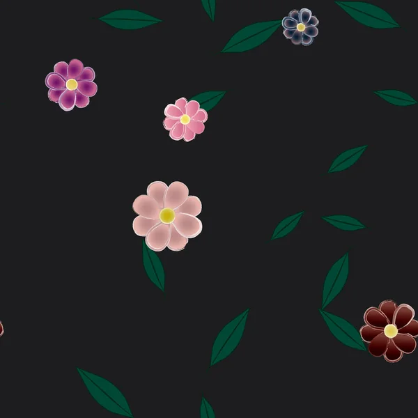 Fleurs Abstraites Avec Des Feuilles Vertes Motif Sans Couture Illustration — Image vectorielle