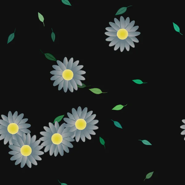 Flores Abstractas Con Hojas Verdes Patrón Sin Costura Ilustración Vectorial — Archivo Imágenes Vectoriales