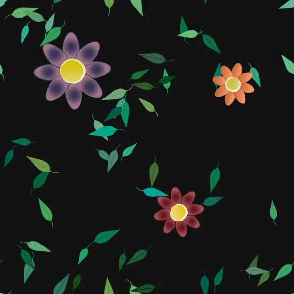 Fleurs Abstraites Avec Des Feuilles Vertes Motif Sans Couture Illustration — Image vectorielle